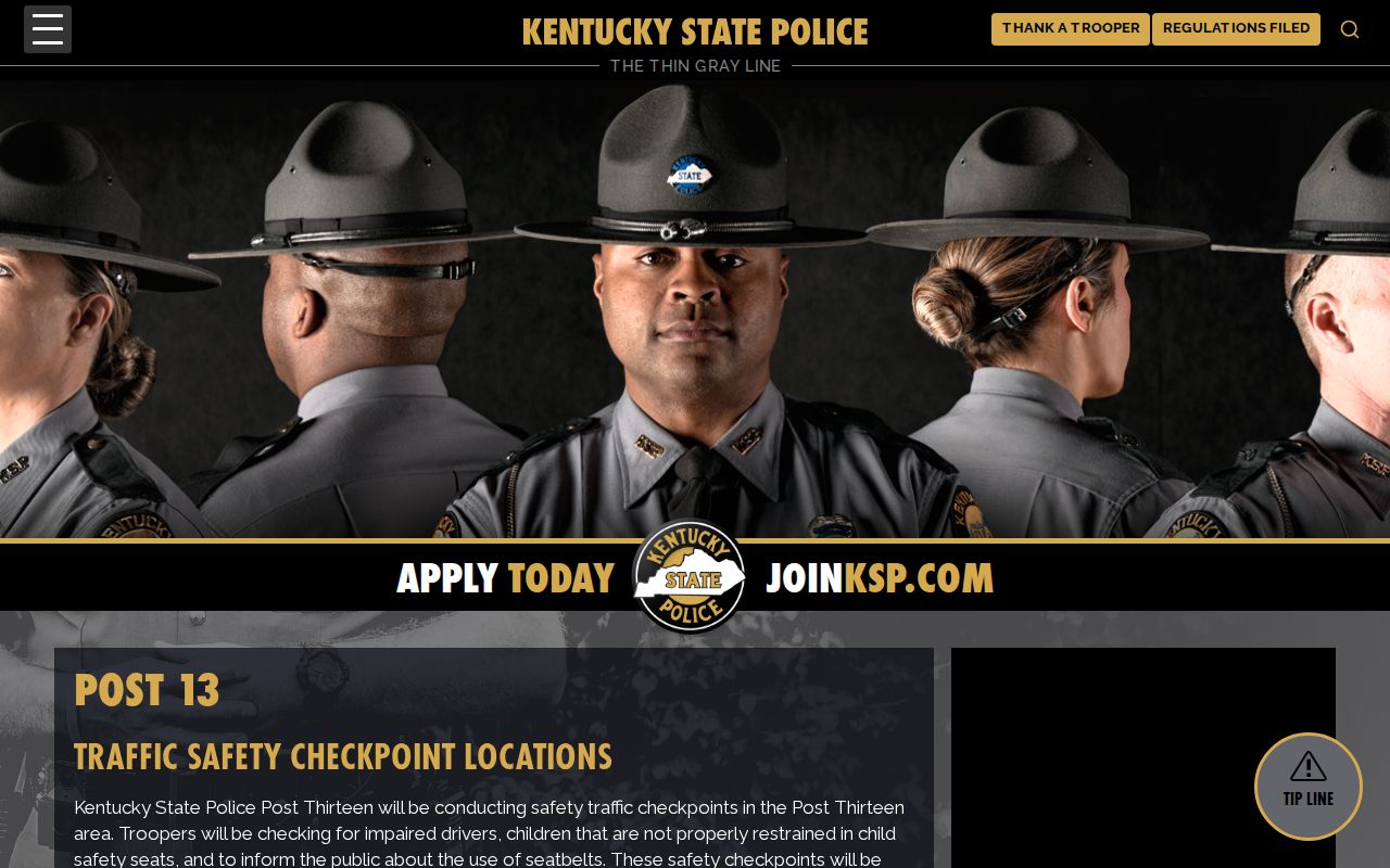 Kentucky State Police Post 13 checkpoint notice covering Perry County locations