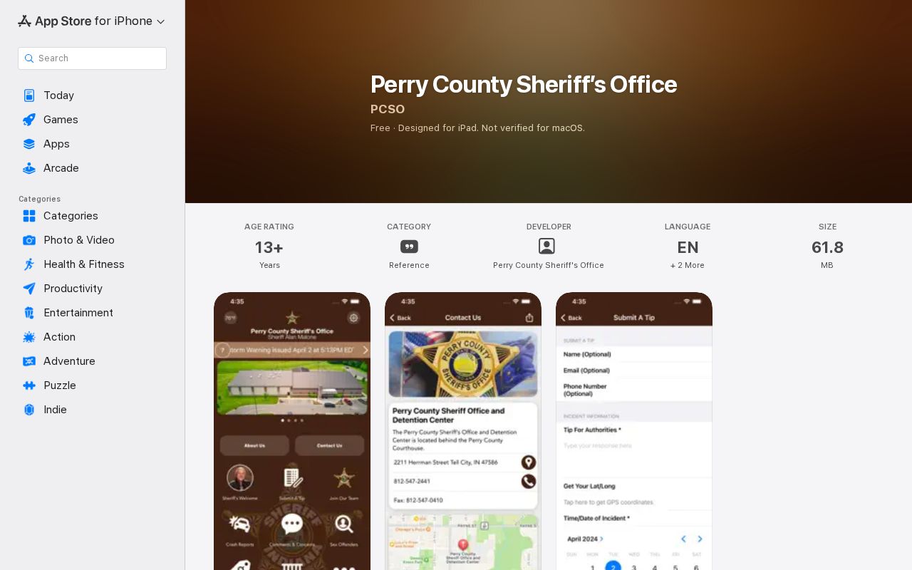 Perry County Sheriff's Office app listing for public safety information