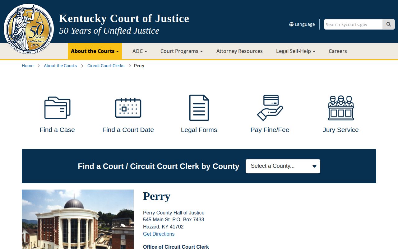 Kentucky Court of Justice Perry County information page