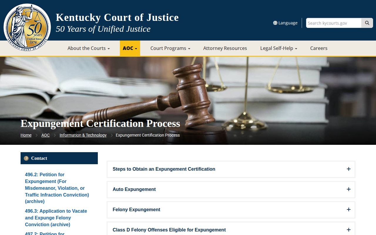 Kentucky expungement process for an eligible Perry County arrest