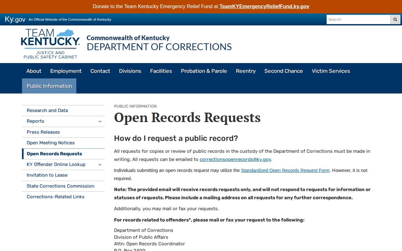 Kentucky DOC record route for a Perry County offender photo
