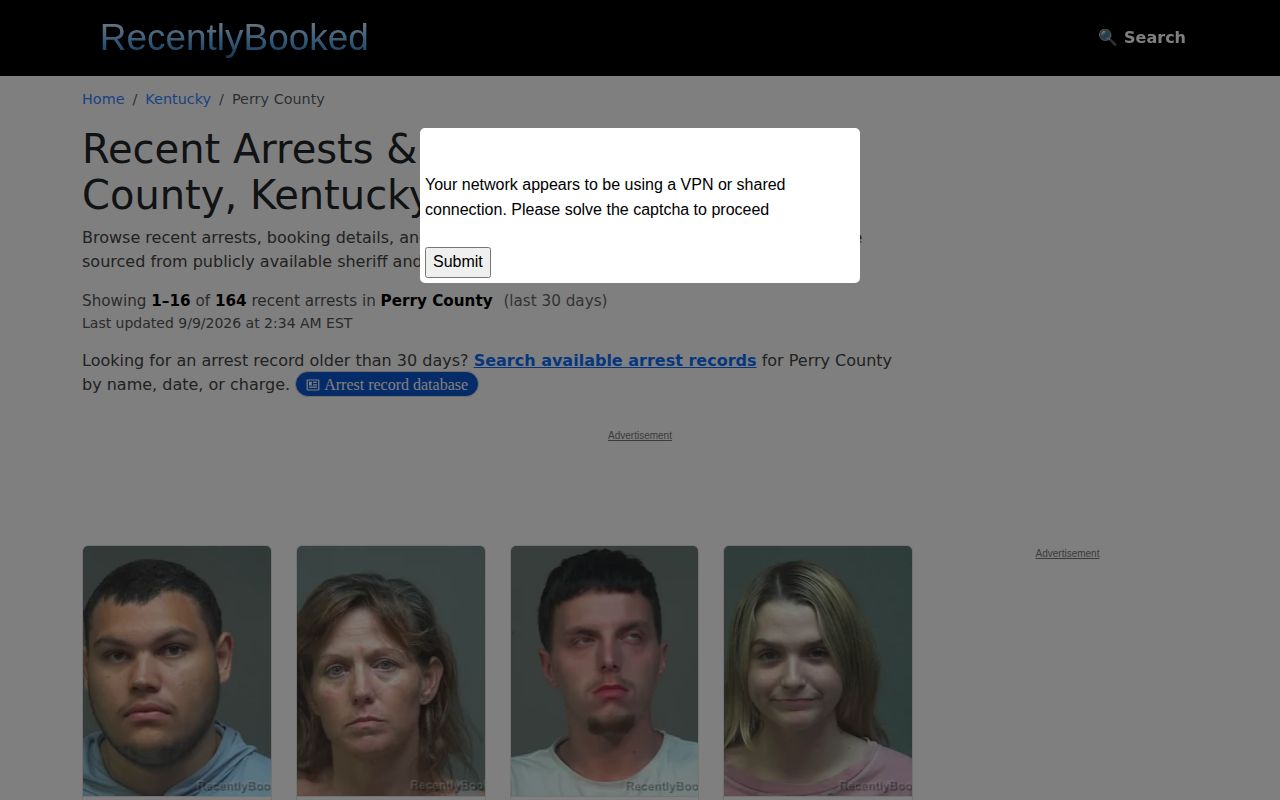 Unofficial RecentlyBooked Perry County recent booking page